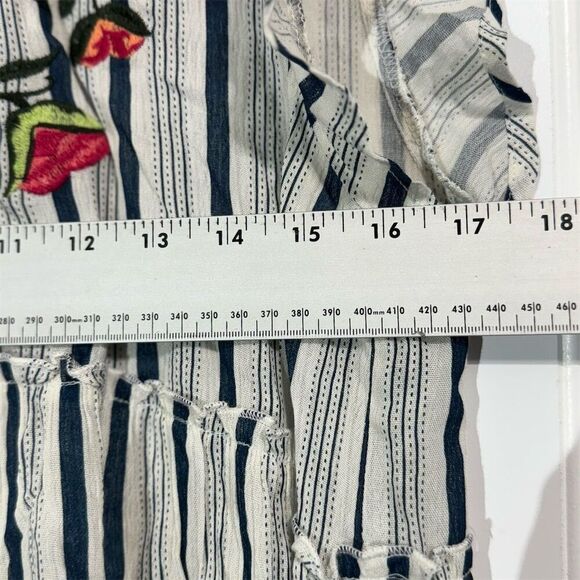 THML Embroidered Striped Peplum Top Medium Blue White Boho Festival Tassel - Picture 6 of 8